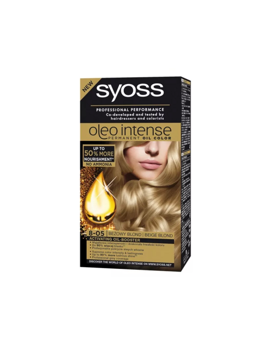 0 Syoss Oleo Intense 8-05 Beige Blonde ngjyrë flokësh me vajra ushqyes - Figura 1