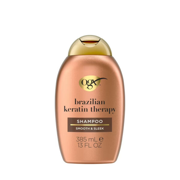 OGX Brazilian Keratin Smooth Shampoo 385ml – Për Flokë të Drejtë, të Butë dhe me Shkëlqim