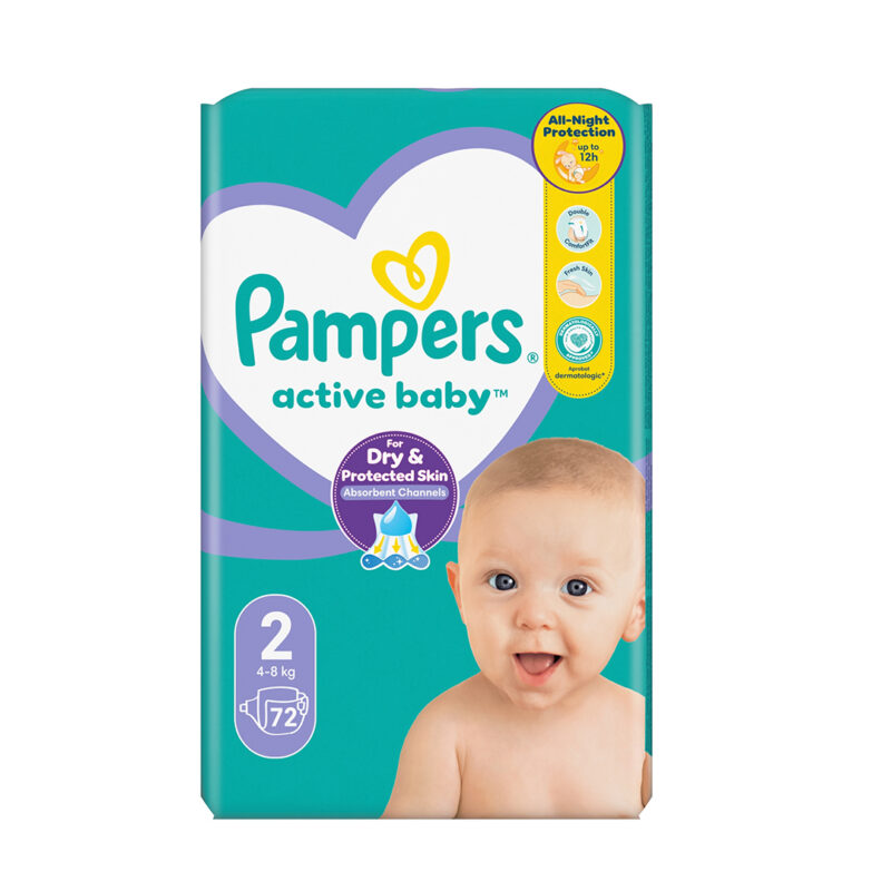 Pampers Active Baby Nr.2 (4–8 kg) – 72 copë