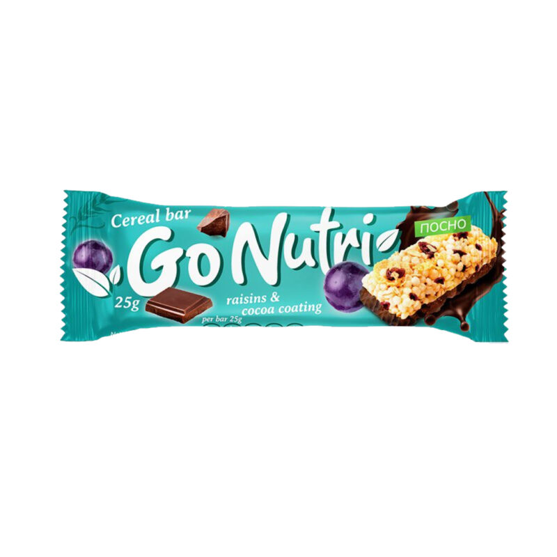 GoNutri Cereal Snack Raisins & Cocoa – Snack Drithërash me Rrush të Thatë dhe Çokollatë