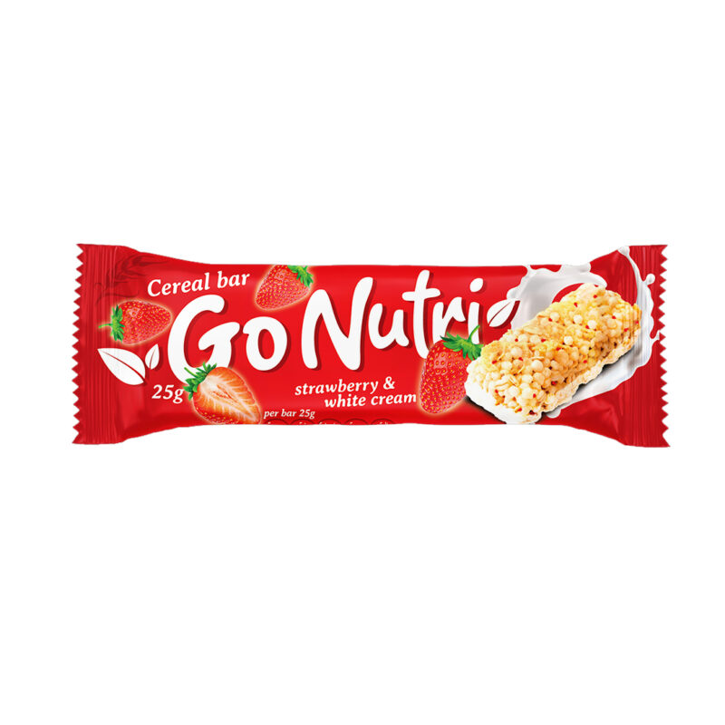 GoNutri Cereal Snack Strawberry & White Cream – Snack Drithërash me Luleshtrydhe dhe Krem të Bardhë