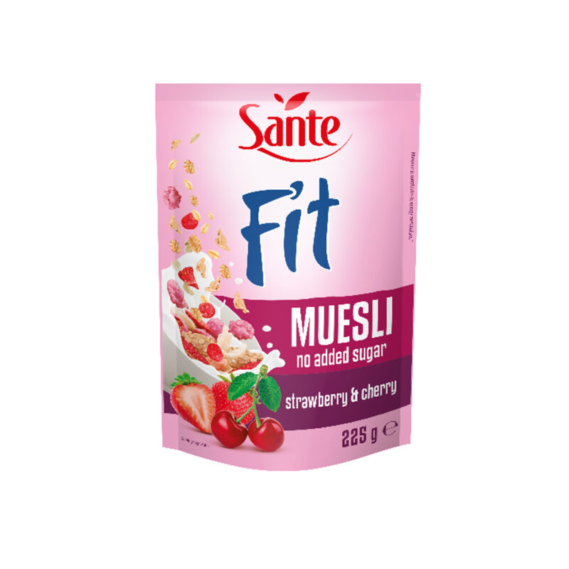 Sante Fit Muesli – Strawberry & Cherry (No Added Sugar) 225g