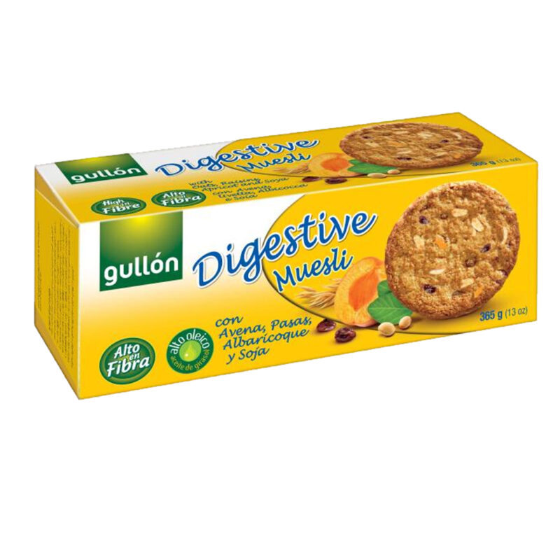 Gullón Digestive Muesli – Biskota me Tërshërë, Rrush të Thatë dhe Kajsi