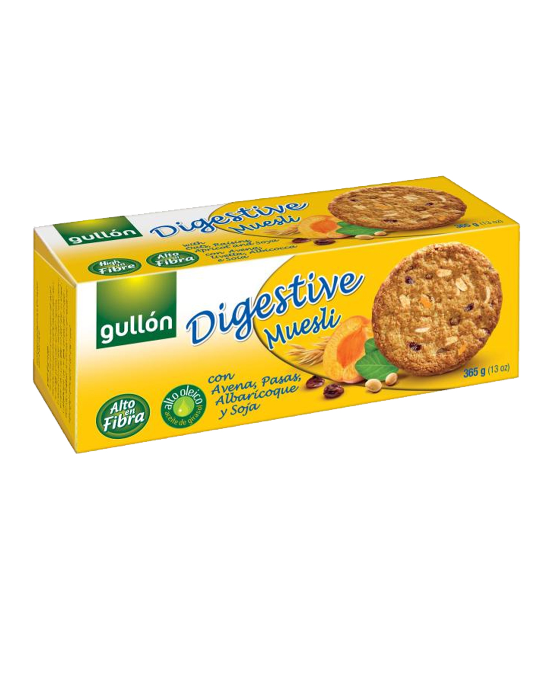 8410376026979 Gullón Digestive Muesli – Biskota me Tërshërë, Rrush të Thatë dhe Kajsi - Figura 1