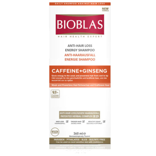 Bioblas Caffeine + Ginseng Anti-Hair Loss Energy Shampoo 360ml – Për Flokë të Dobët dhe të Rralluar