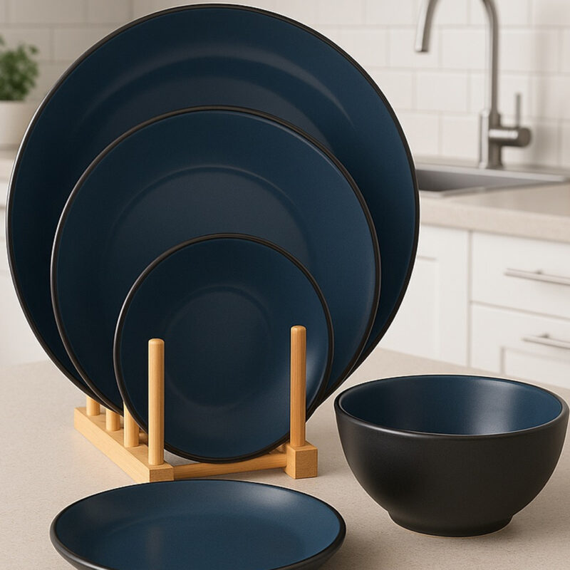 Set Pjatash Premium Keramike – Ngjyrë Blu e Errët