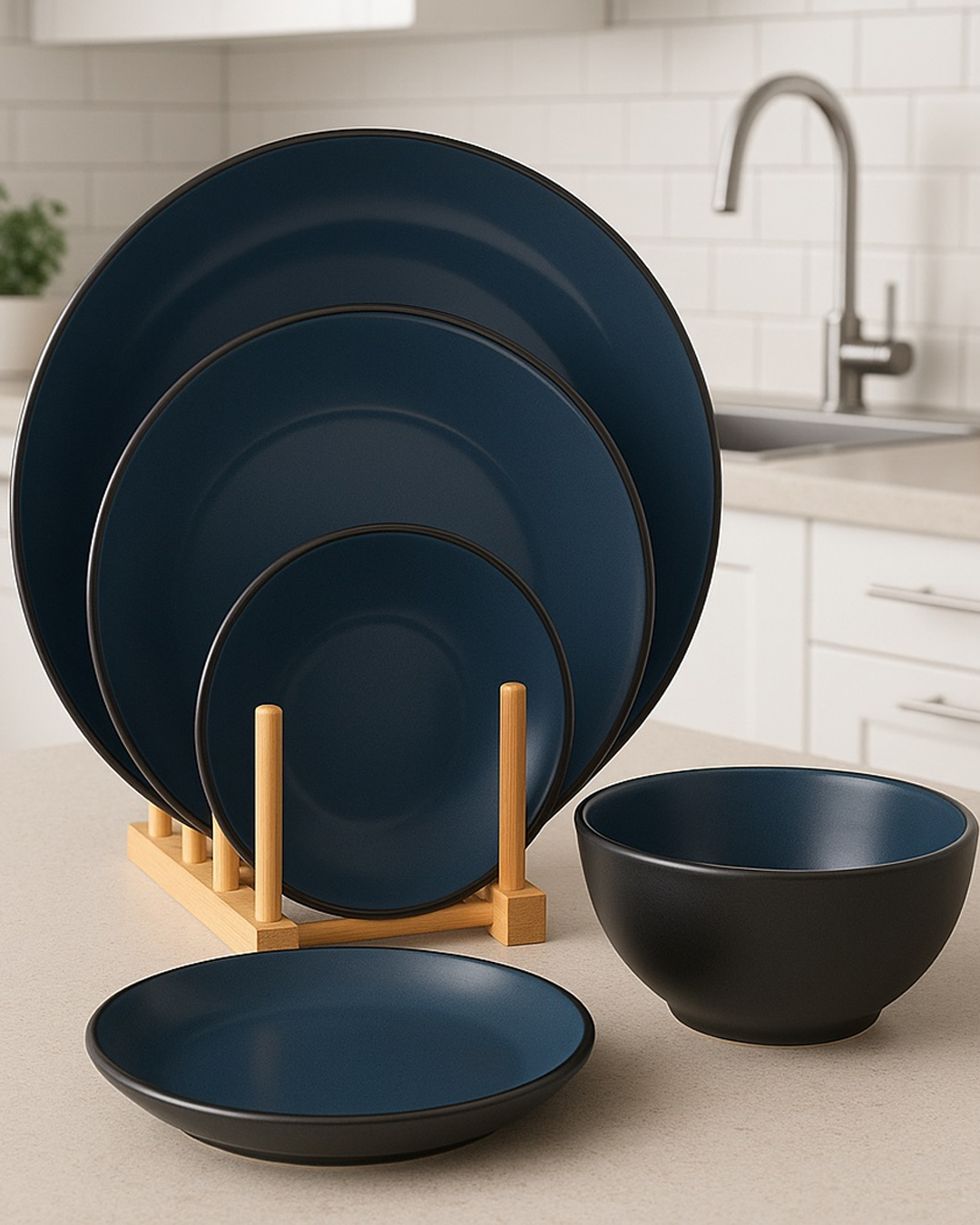 9020230811165 Set Pjatash Premium Keramike – Ngjyrë Blu e Errët - Figura 1